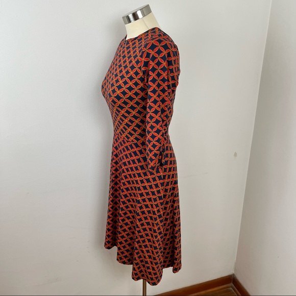 Mata Traders Organic Cotton Jersey Fit and Flare V- back Red Patterned Dress S - Picture 8 of 13